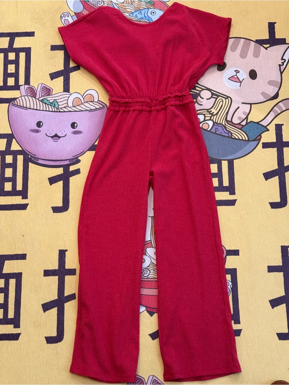 Zara Red Ribbed Girls Jumpsuit